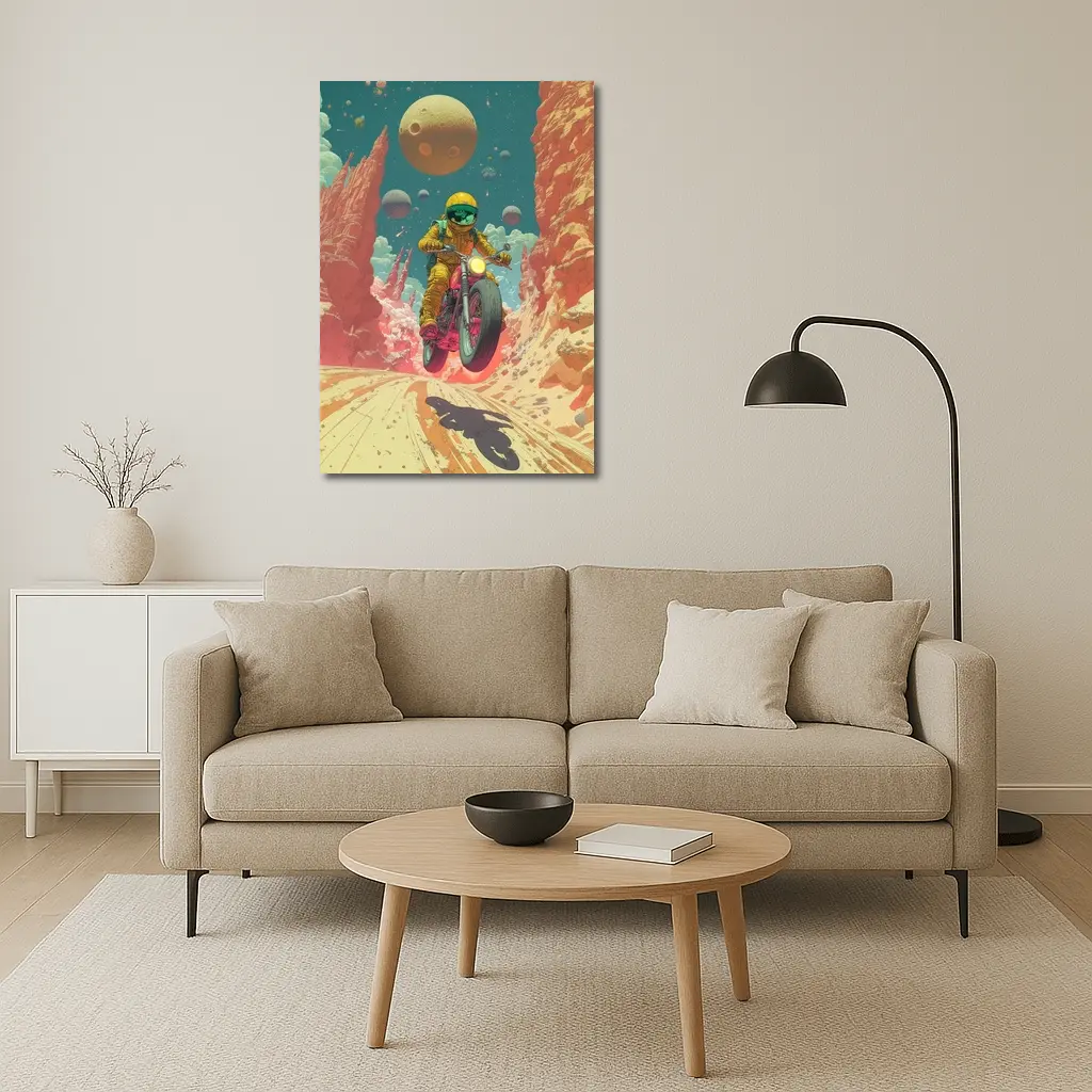 Astronaut Riding Motorcycle Alien Desert Space – Wall Art