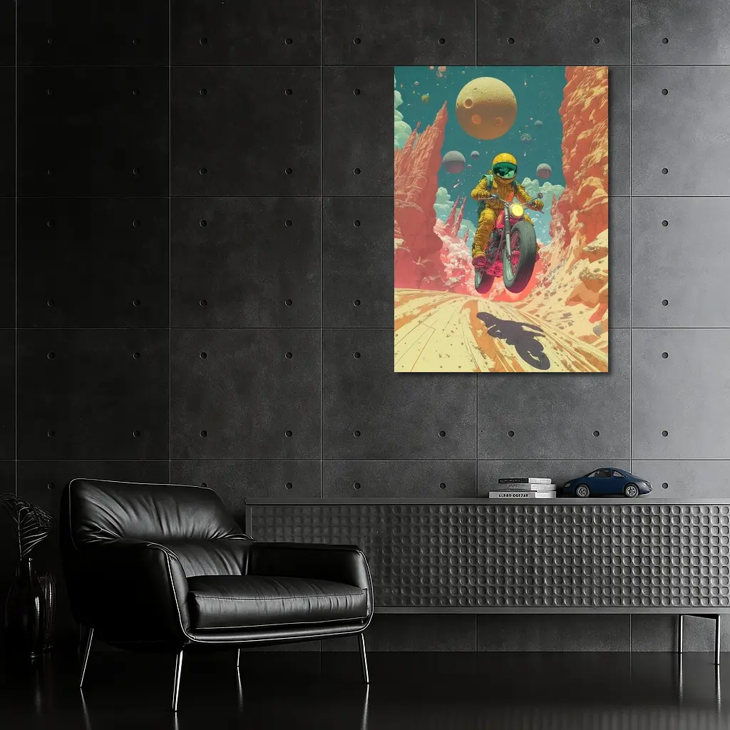 Astronaut Riding Motorcycle Alien Desert Space – Wall Art