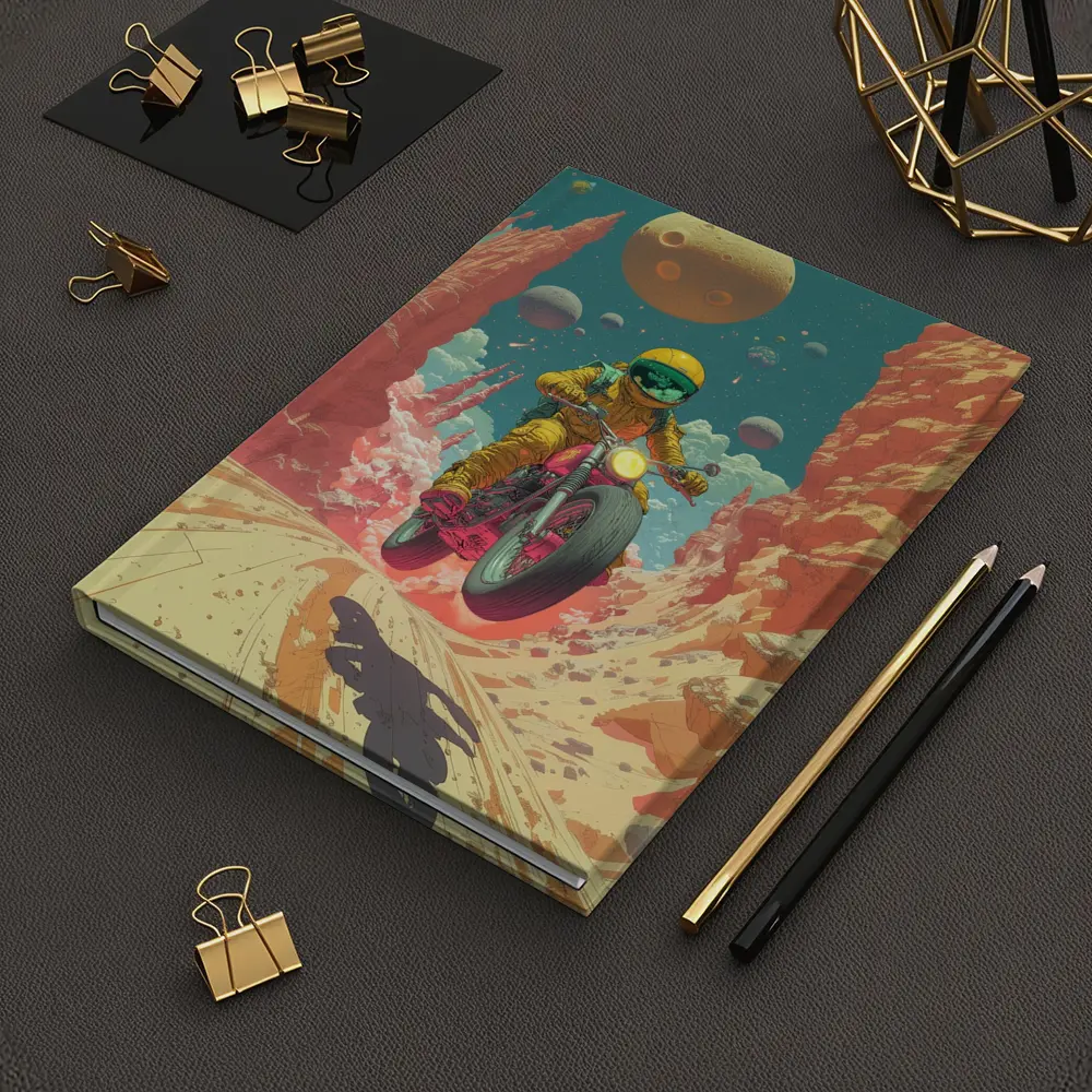 Astronaut Riding Motorcycle Alien Desert Space – Notebooks