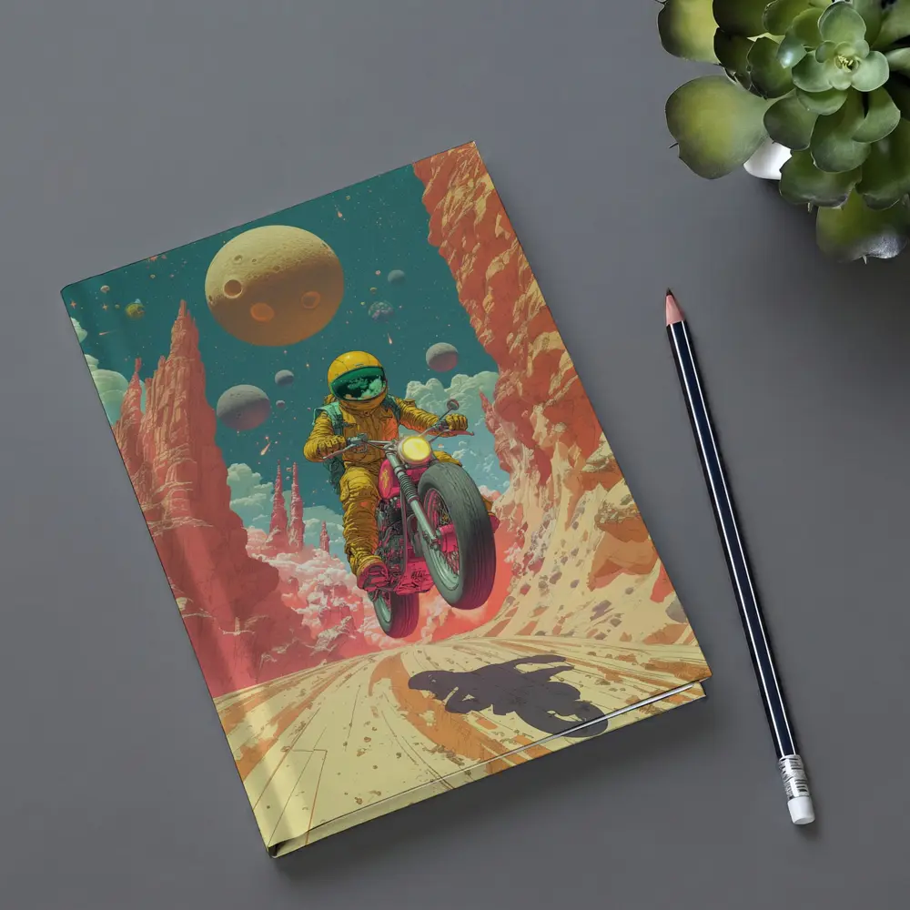 Astronaut Riding Motorcycle Alien Desert Space – Notebooks