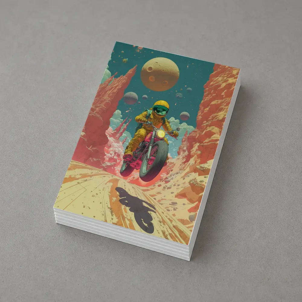 Astronaut Riding Motorcycle Alien Desert Space – Postcards