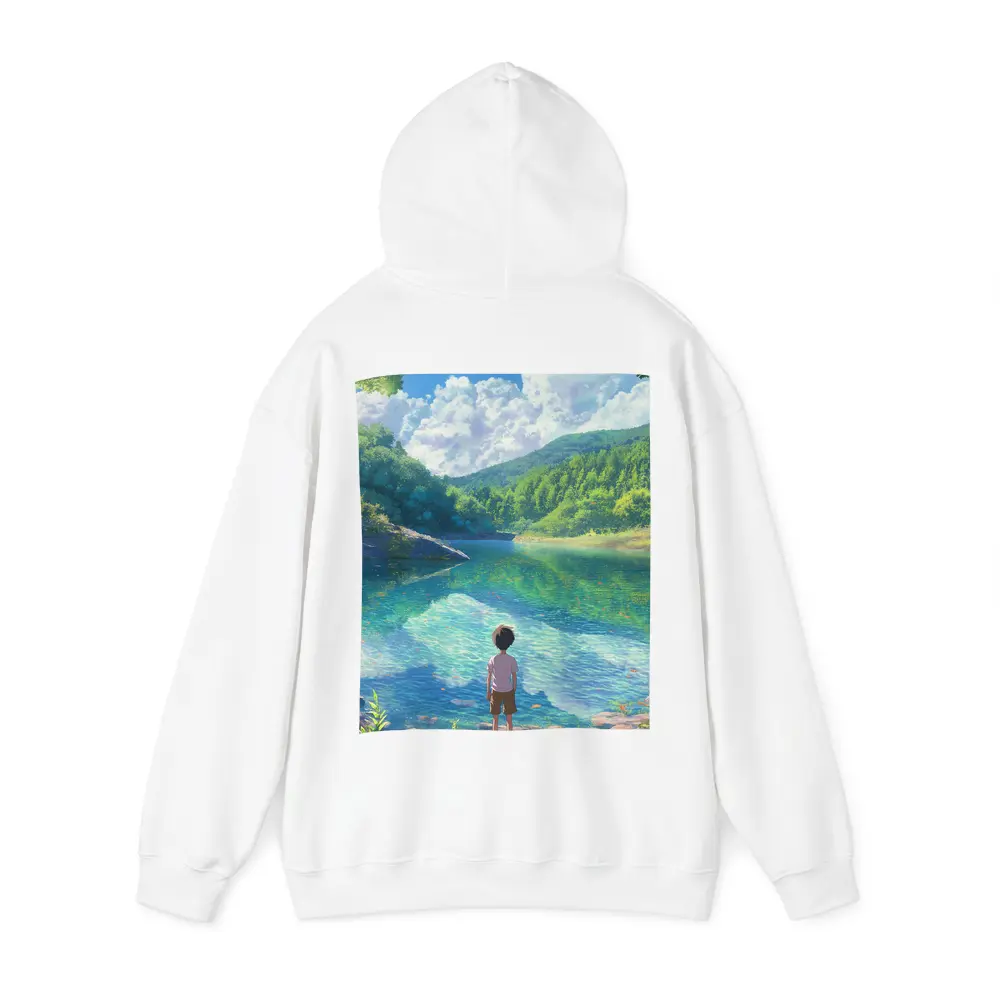 Anime Boy Standing By Serene Forest Lake – Hoodies