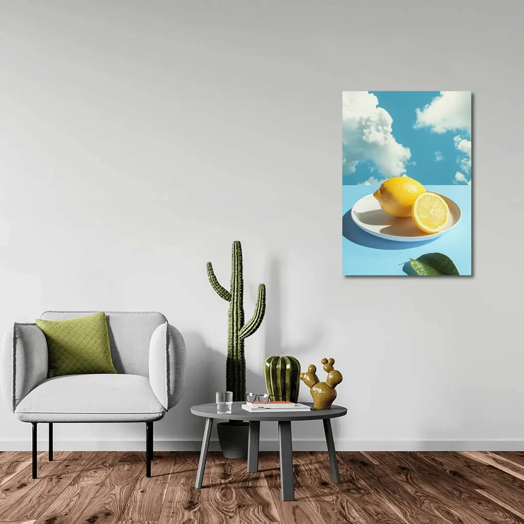 Fresh Lemons On Plate Blue Sky – Wall Art