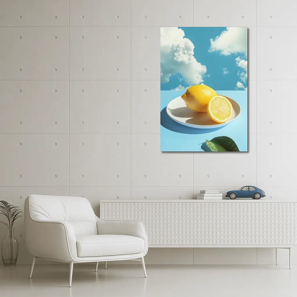 Fresh Lemons On Plate Blue Sky – Wall Art