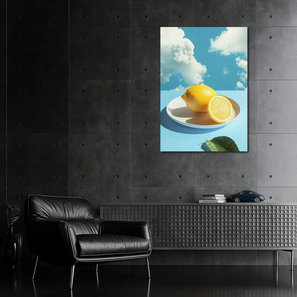 Fresh Lemons On Plate Blue Sky – Wall Art