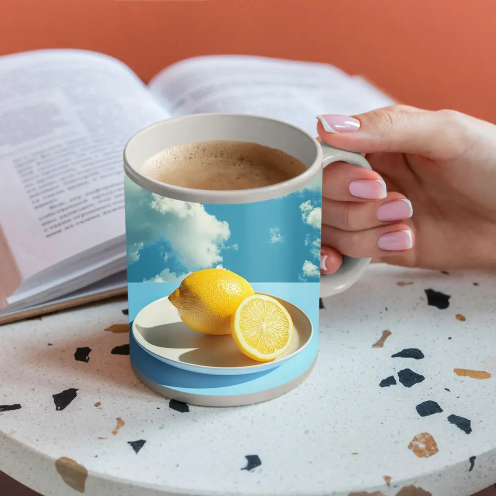 Fresh Lemons On Plate Blue Sky – Mugs