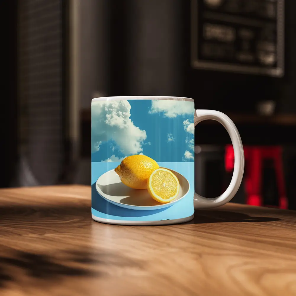 Fresh Lemons On Plate Blue Sky – Mugs
