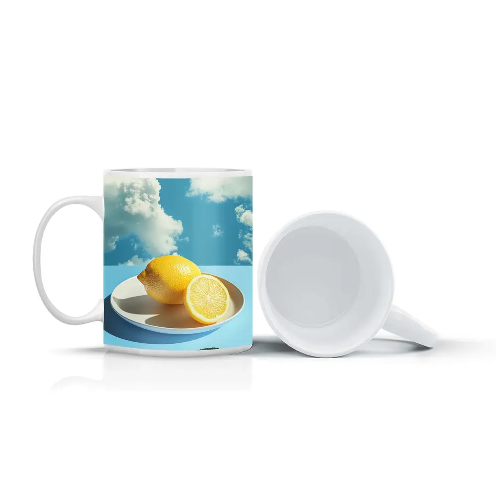 Fresh Lemons On Plate Blue Sky – Mugs