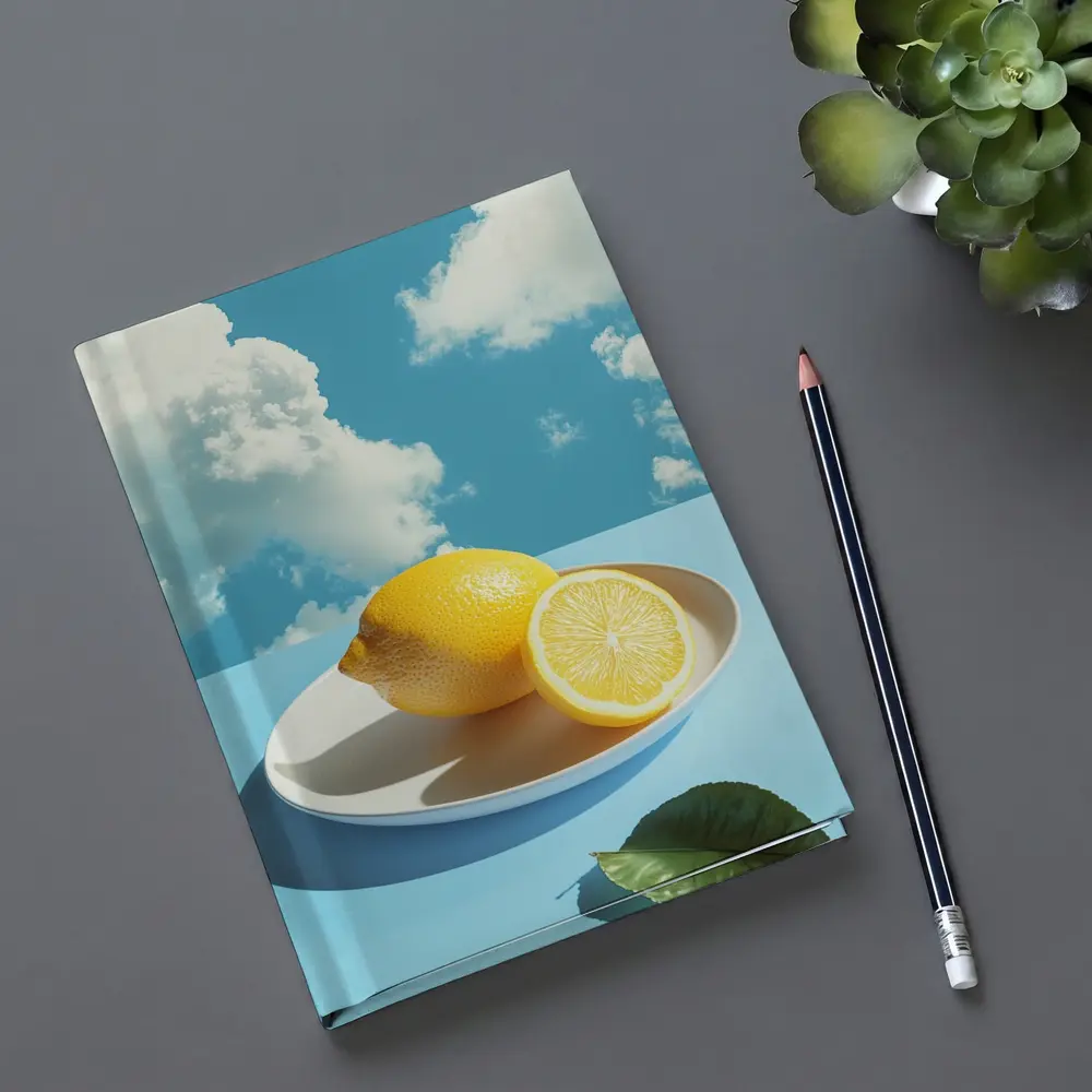 Fresh Lemons On Plate Blue Sky – Notebooks