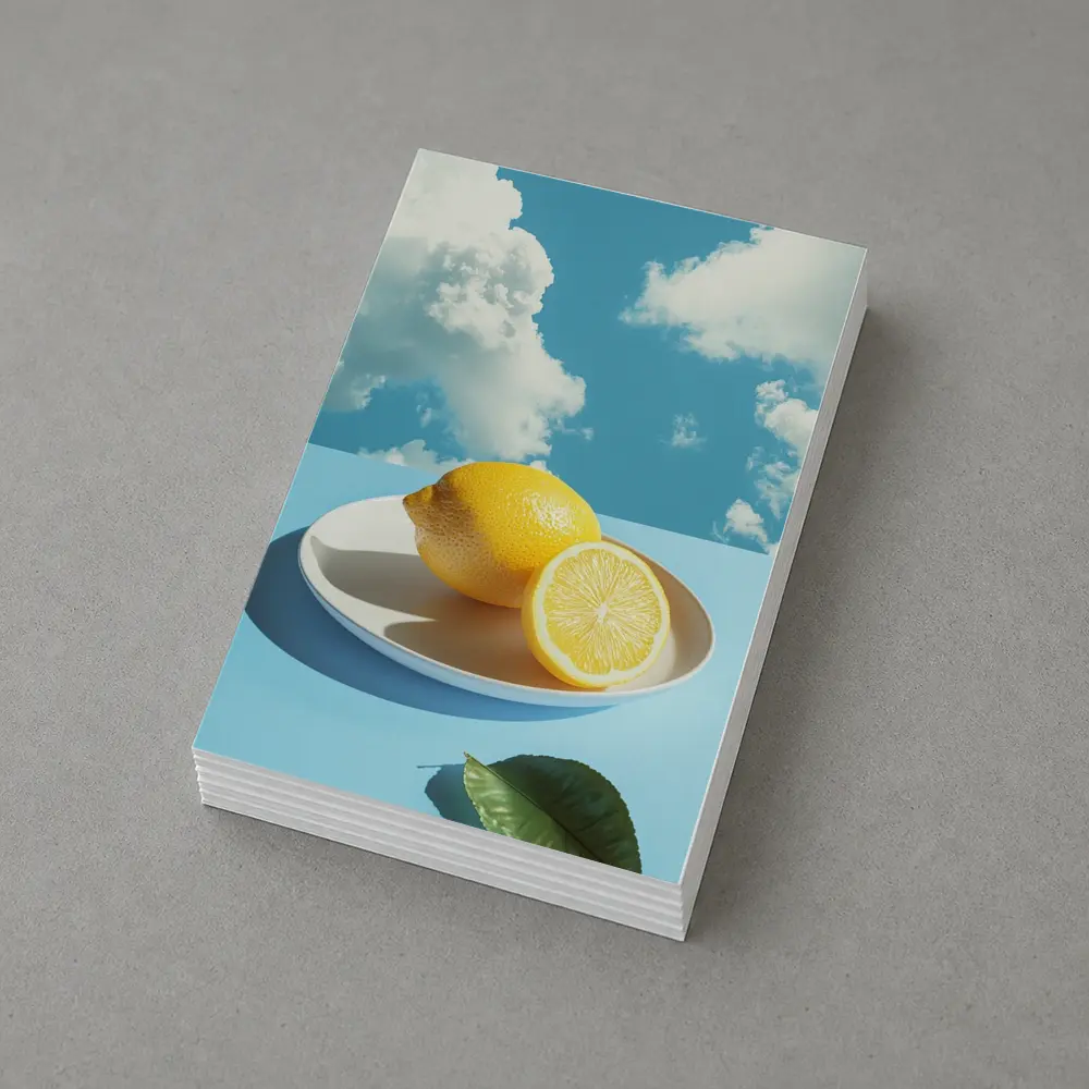 Fresh Lemons On Plate Blue Sky – Postcards