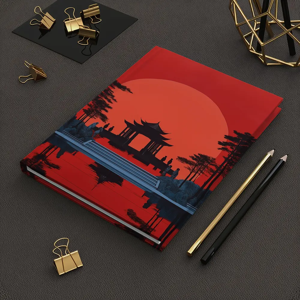 Chinese Pagoda Red Sun Reflection Art – Notebooks