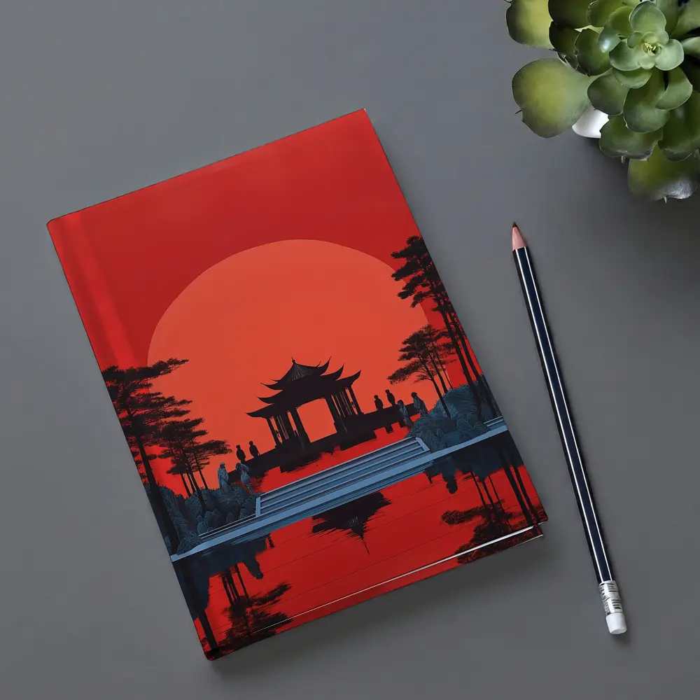 Chinese Pagoda Red Sun Reflection Art – Notebooks