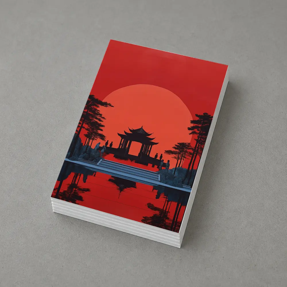Chinese Pagoda Red Sun Reflection Art – Postcards