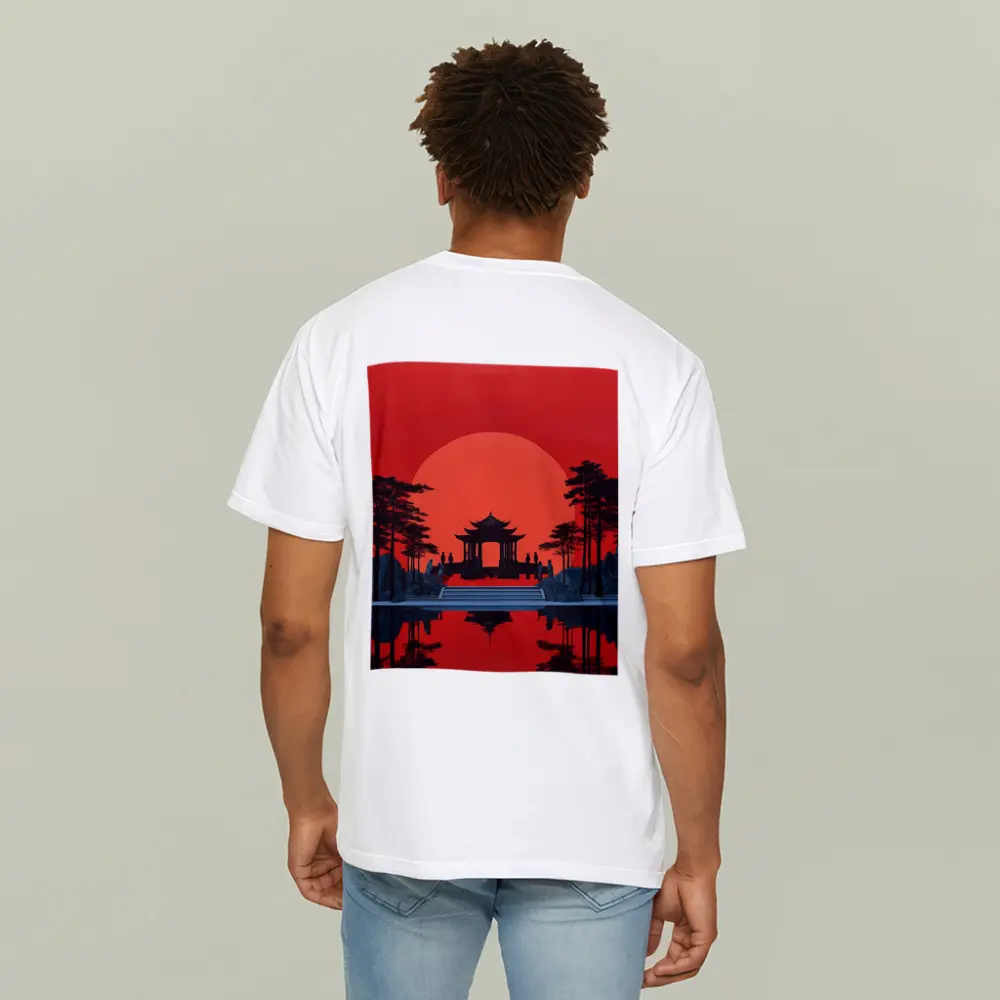 Chinese Pagoda Red Sun Reflection Art – T-Shirts