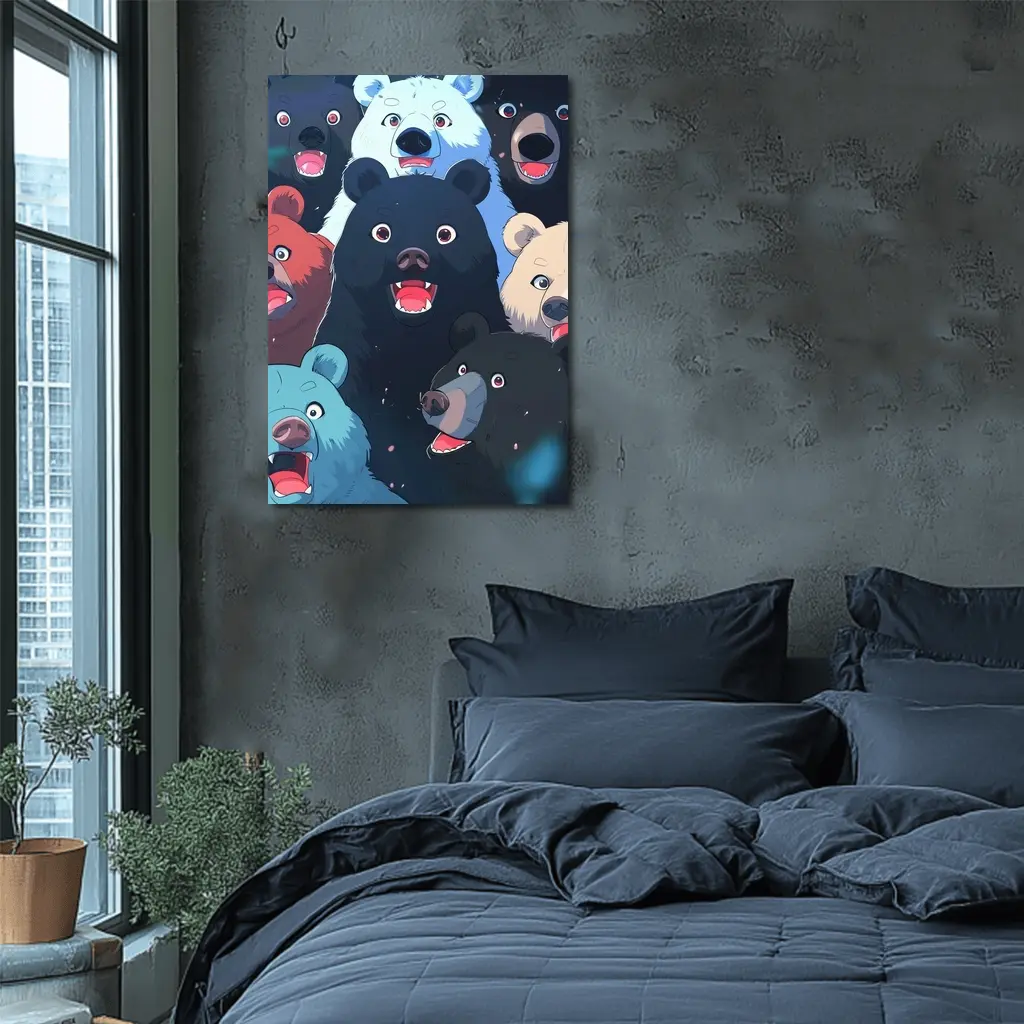 Anime Bears Crowd Dark Background Art – Wall Art
