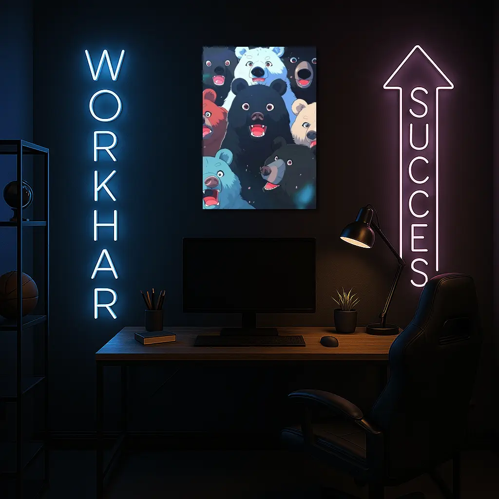 Anime Bears Crowd Dark Background Art – Wall Art