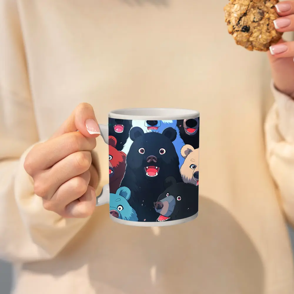 Anime Bears Crowd Dark Background Art – Mugs