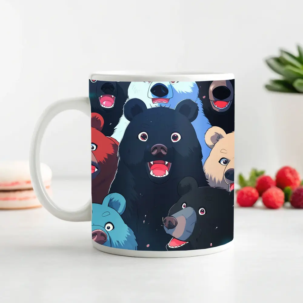 Anime Bears Crowd Dark Background Art – Mugs