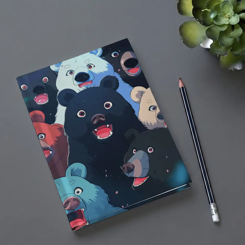 Anime Bears Crowd Dark Background Art – Notebooks