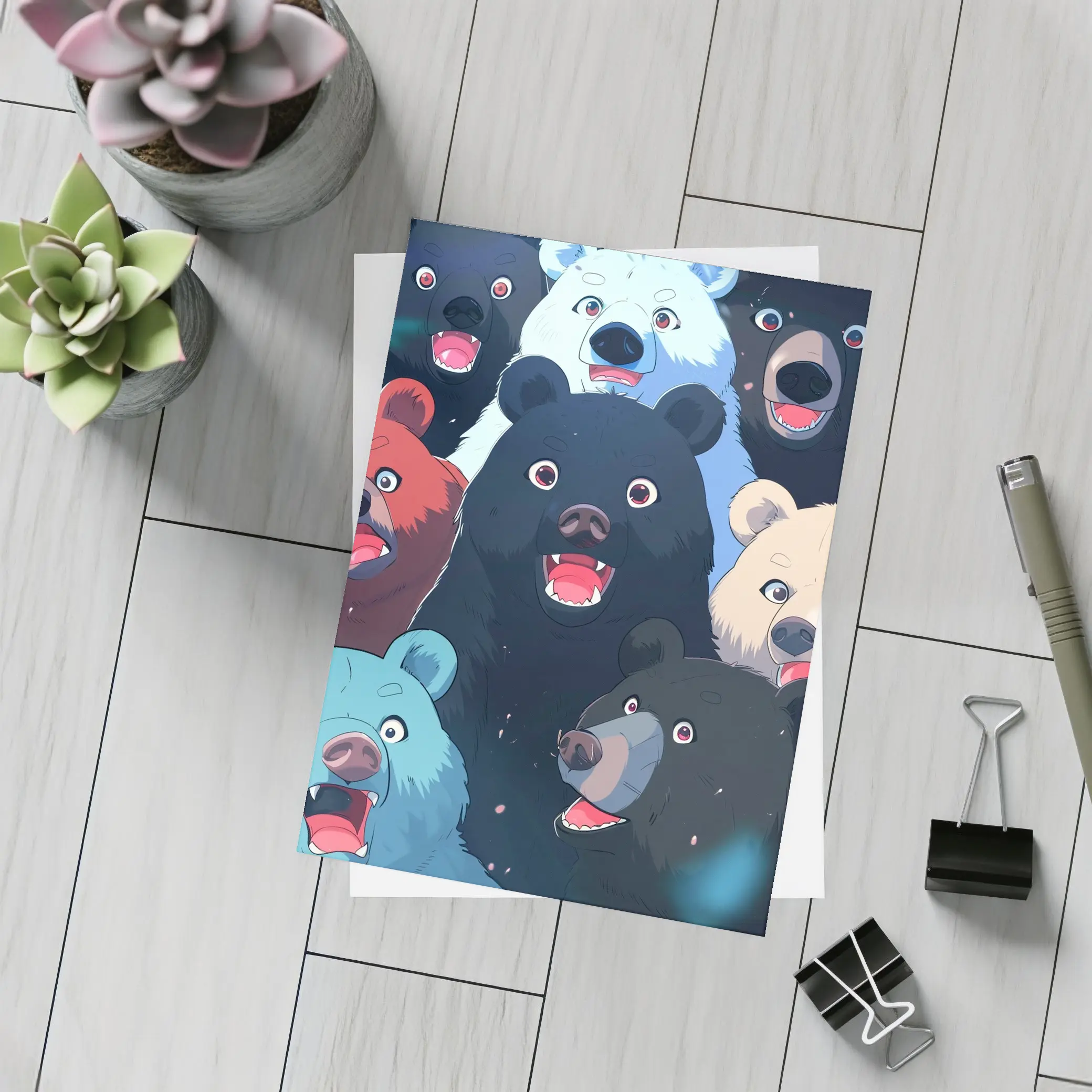 Anime Bears Crowd Dark Background Art – Postcards