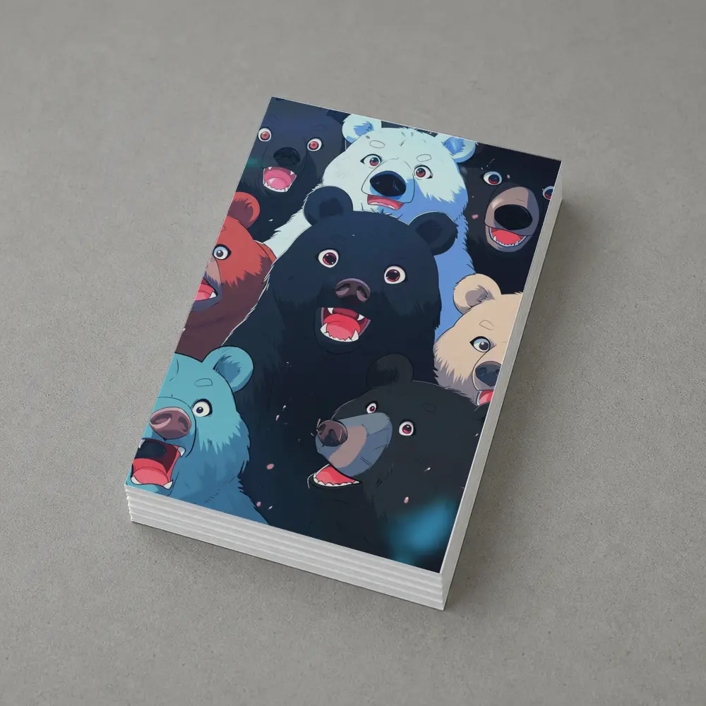 Anime Bears Crowd Dark Background Art – Postcards