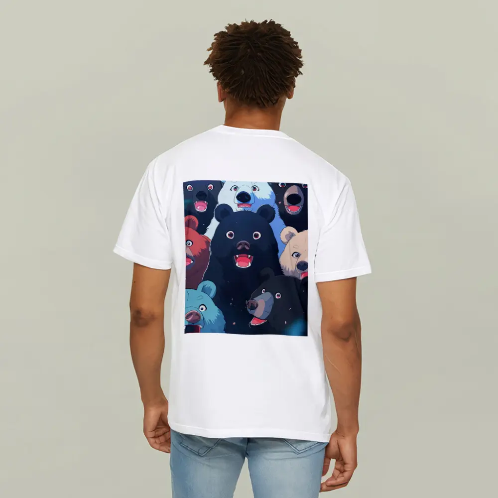 Anime Bears Crowd Dark Background Art – T-Shirts