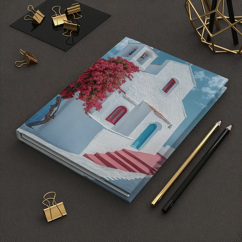 White Greek Church Red Bougainvillea Sea View – Notebooks