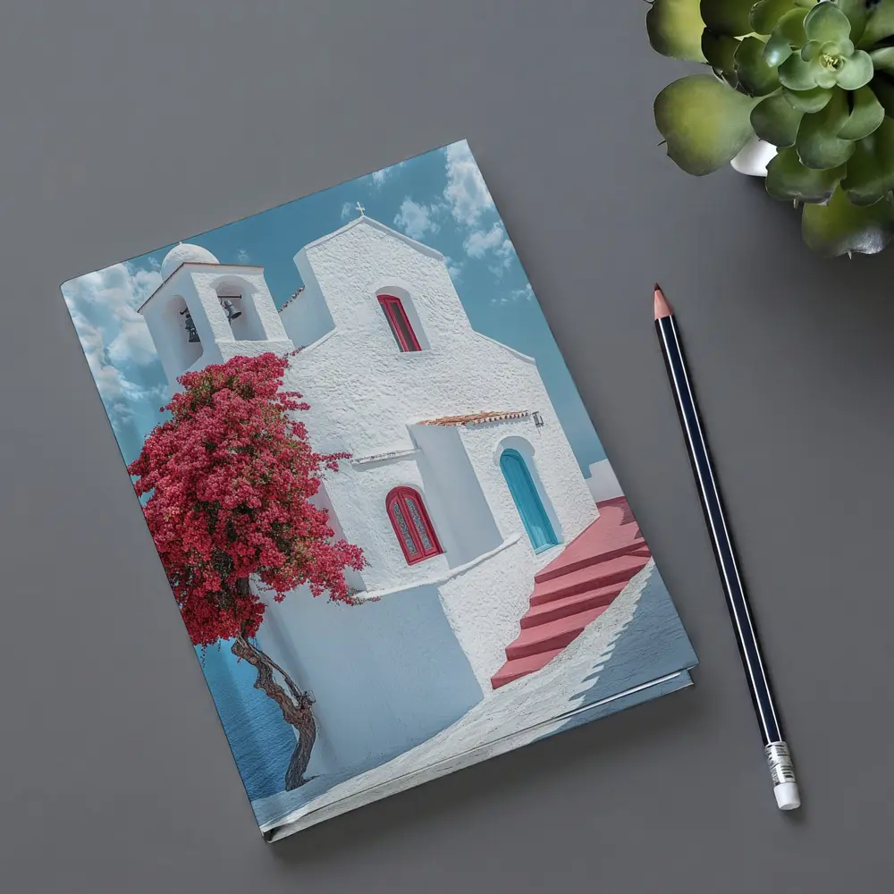White Greek Church Red Bougainvillea Sea View – Notebooks