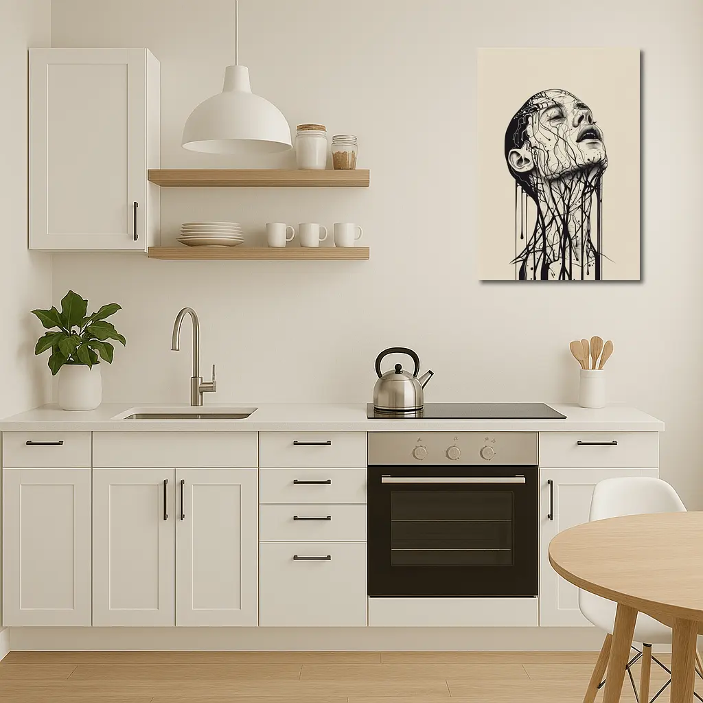 Ink Dripping Face Beige Abstract Art – Wall Art
