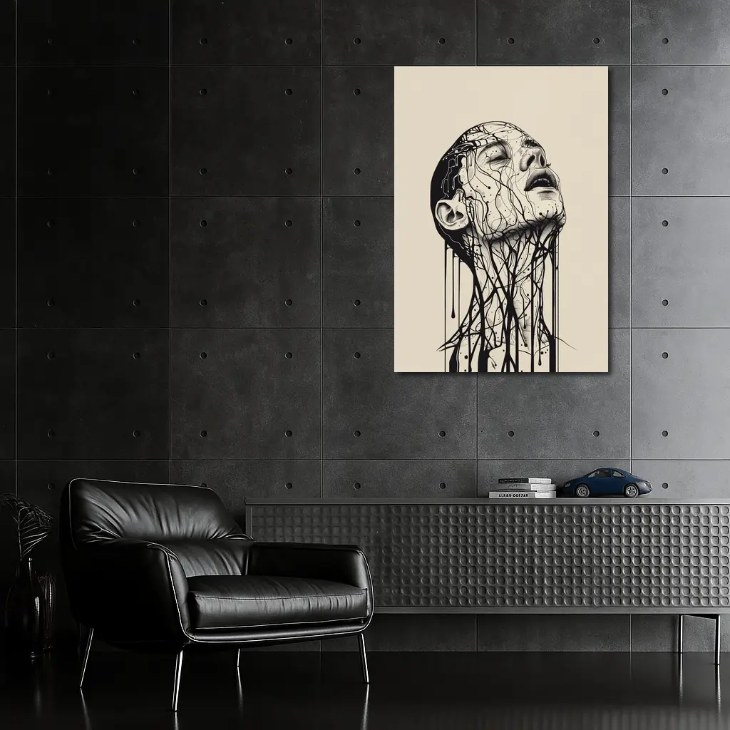 Ink Dripping Face Beige Abstract Art – Wall Art