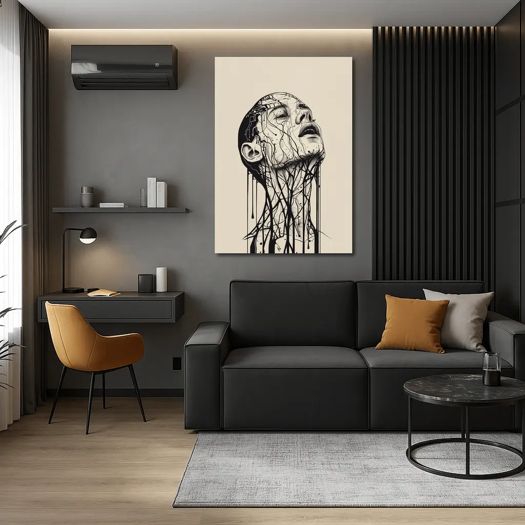 Ink Dripping Face Beige Abstract Art – Wall Art