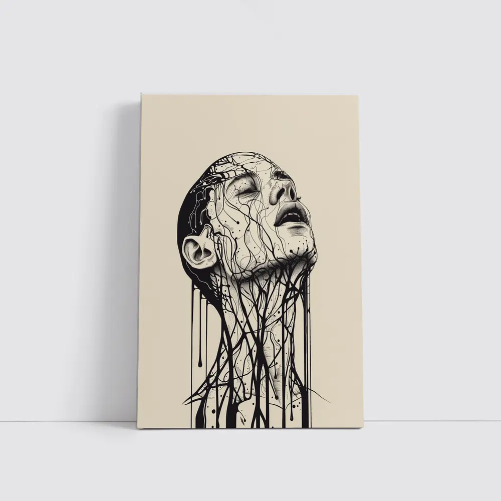 Ink Dripping Face Beige Abstract Art – Wall Art
