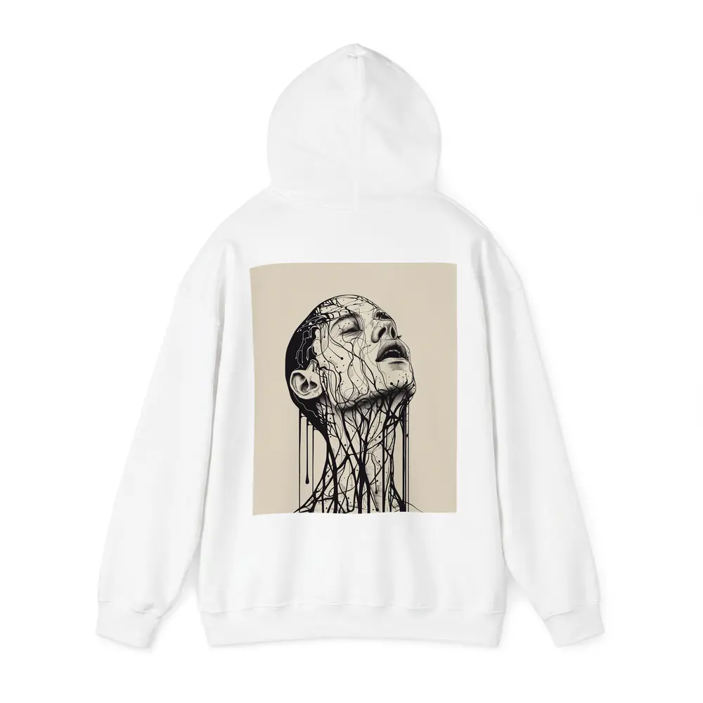 Ink Dripping Face Beige Abstract Art – Hoodies