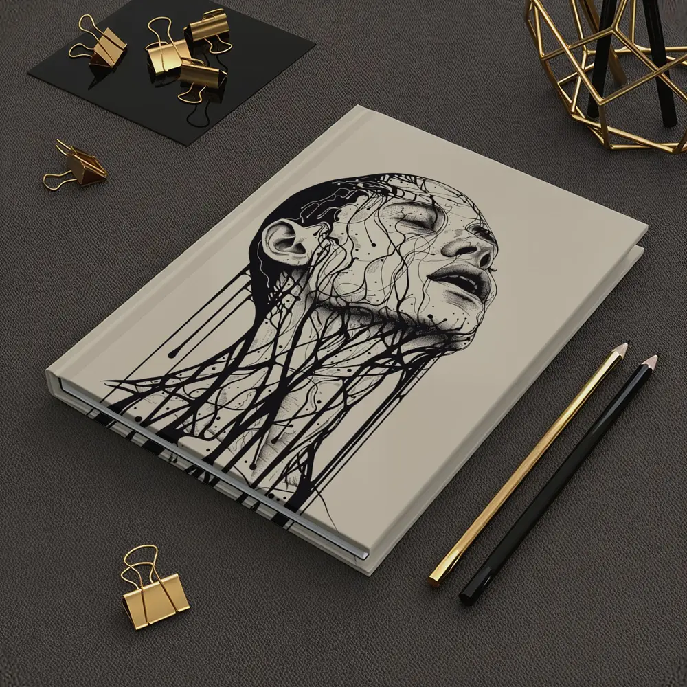 Ink Dripping Face Beige Abstract Art – Notebooks