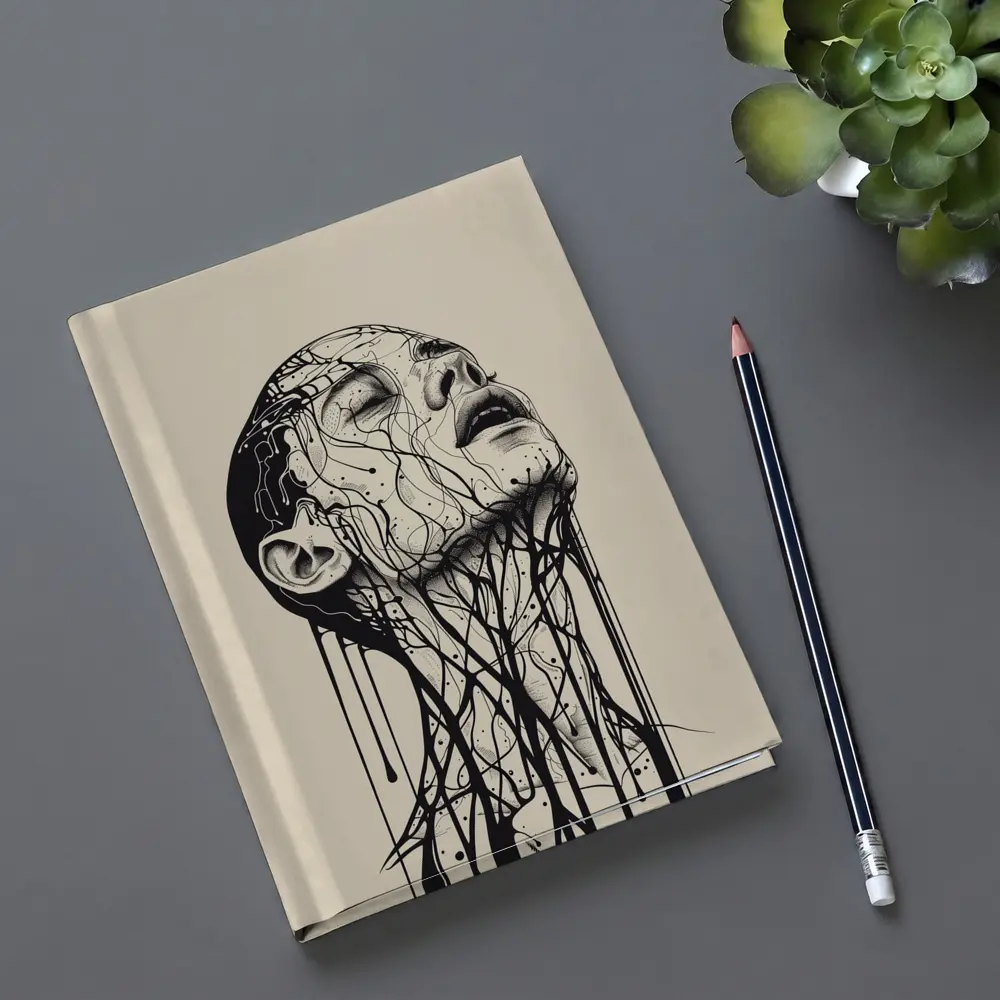 Ink Dripping Face Beige Abstract Art – Notebooks