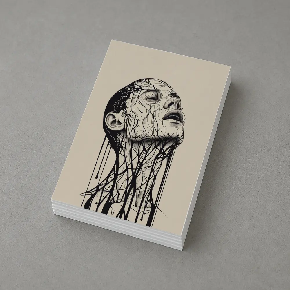 Ink Dripping Face Beige Abstract Art – Postcards