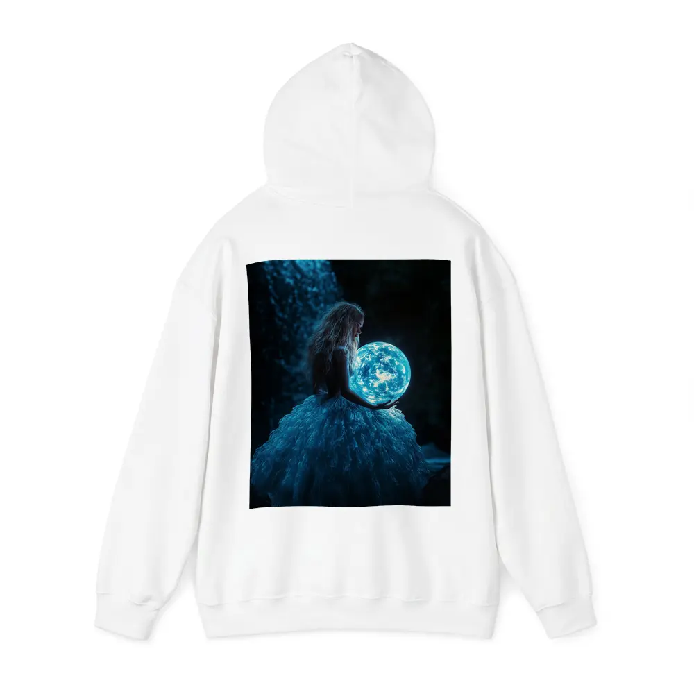 Girl Holding Glowing Moon By Waterfall – Hoodies