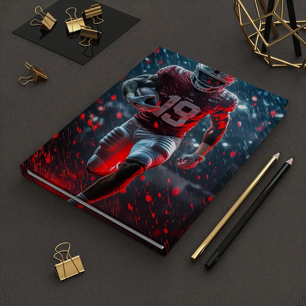Football Player Running In Rain Neon Light – Notebooks