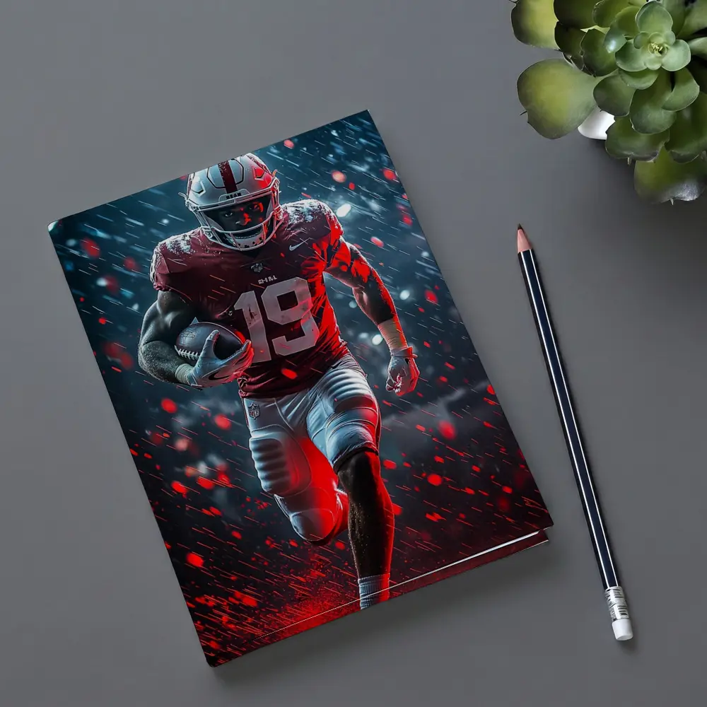 Football Player Running In Rain Neon Light – Notebooks