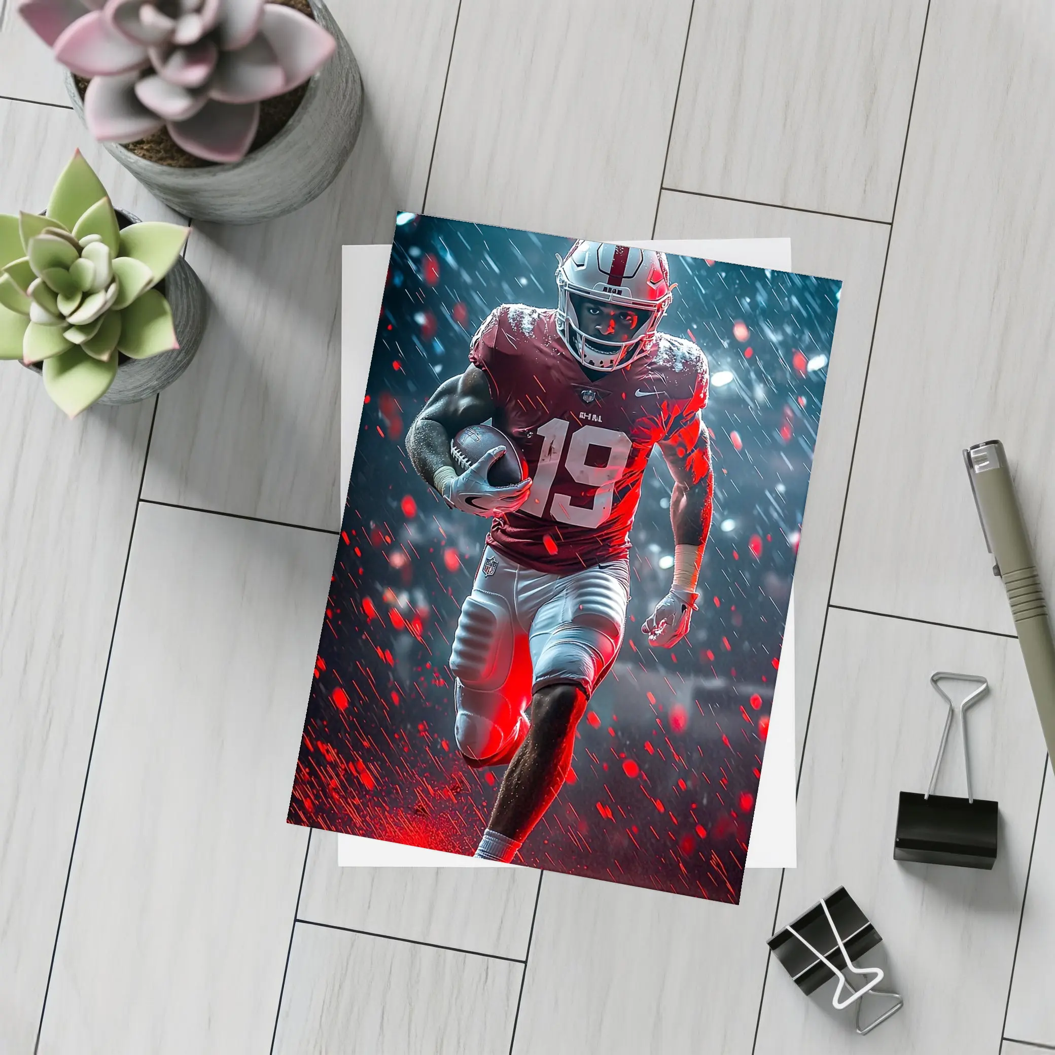 Football Player Running In Rain Neon Light – Postcards