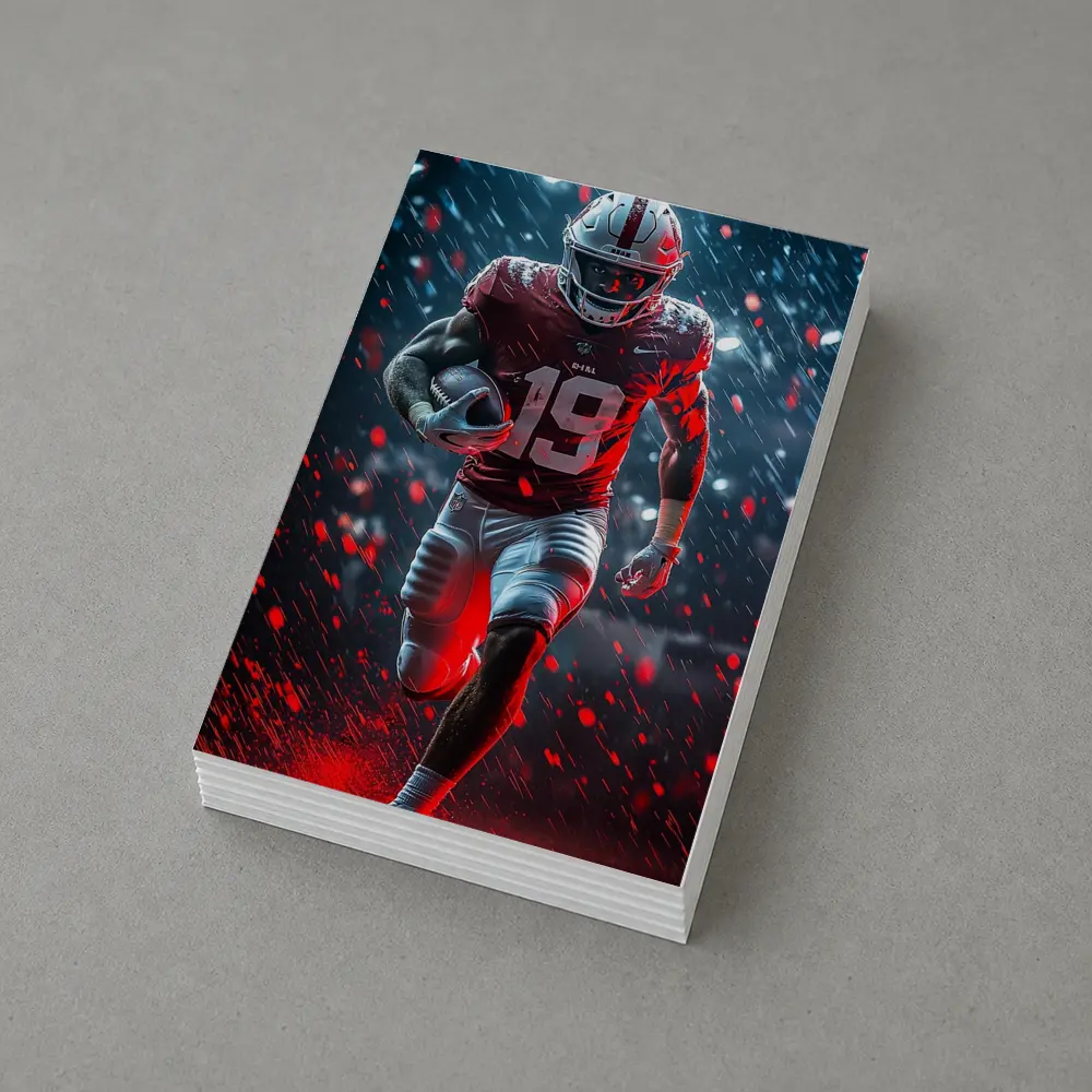 Football Player Running In Rain Neon Light – Postcards