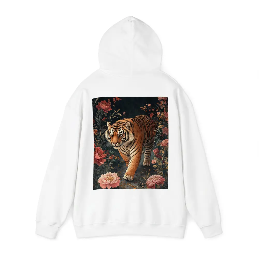 Tiger Walking Through Dark Floral Garden – Hoodies