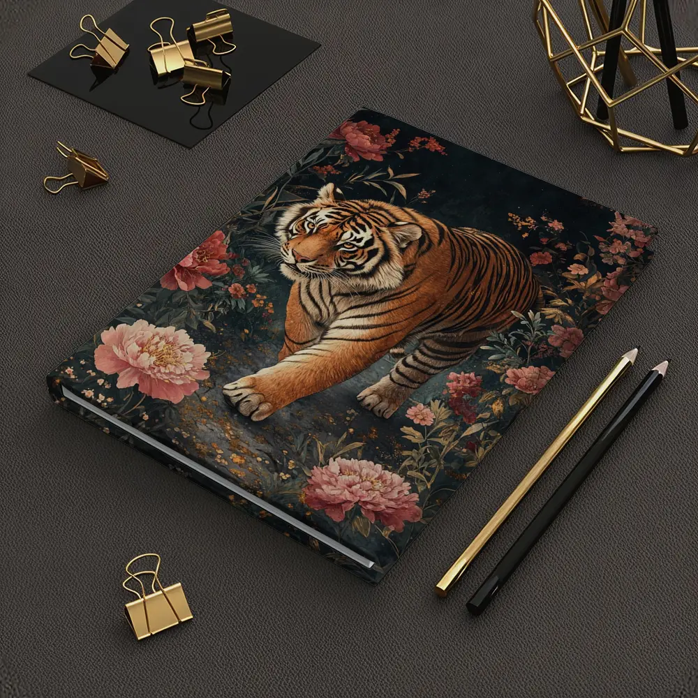 Tiger Walking Through Dark Floral Garden – Notebooks