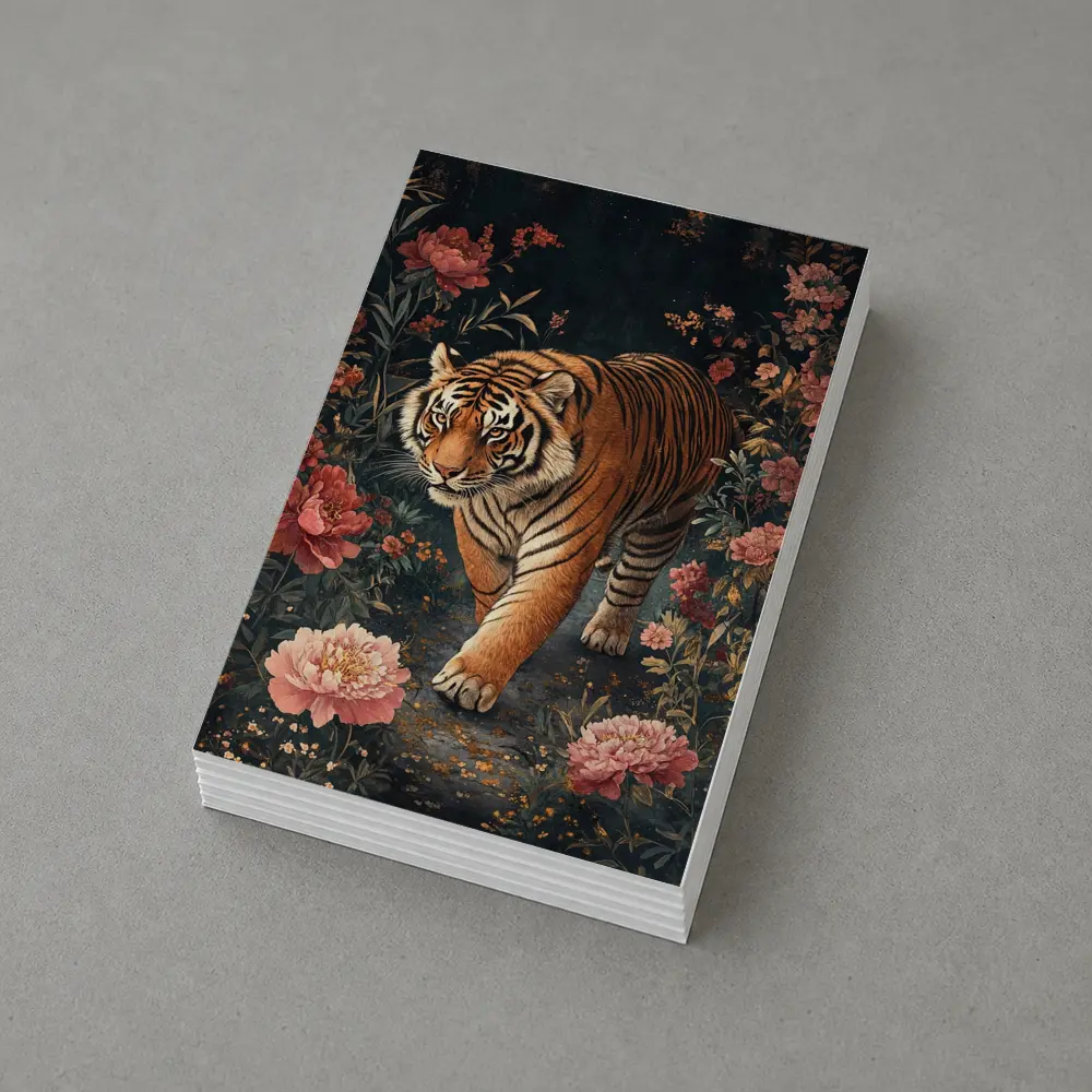 Tiger Walking Through Dark Floral Garden – Postcards