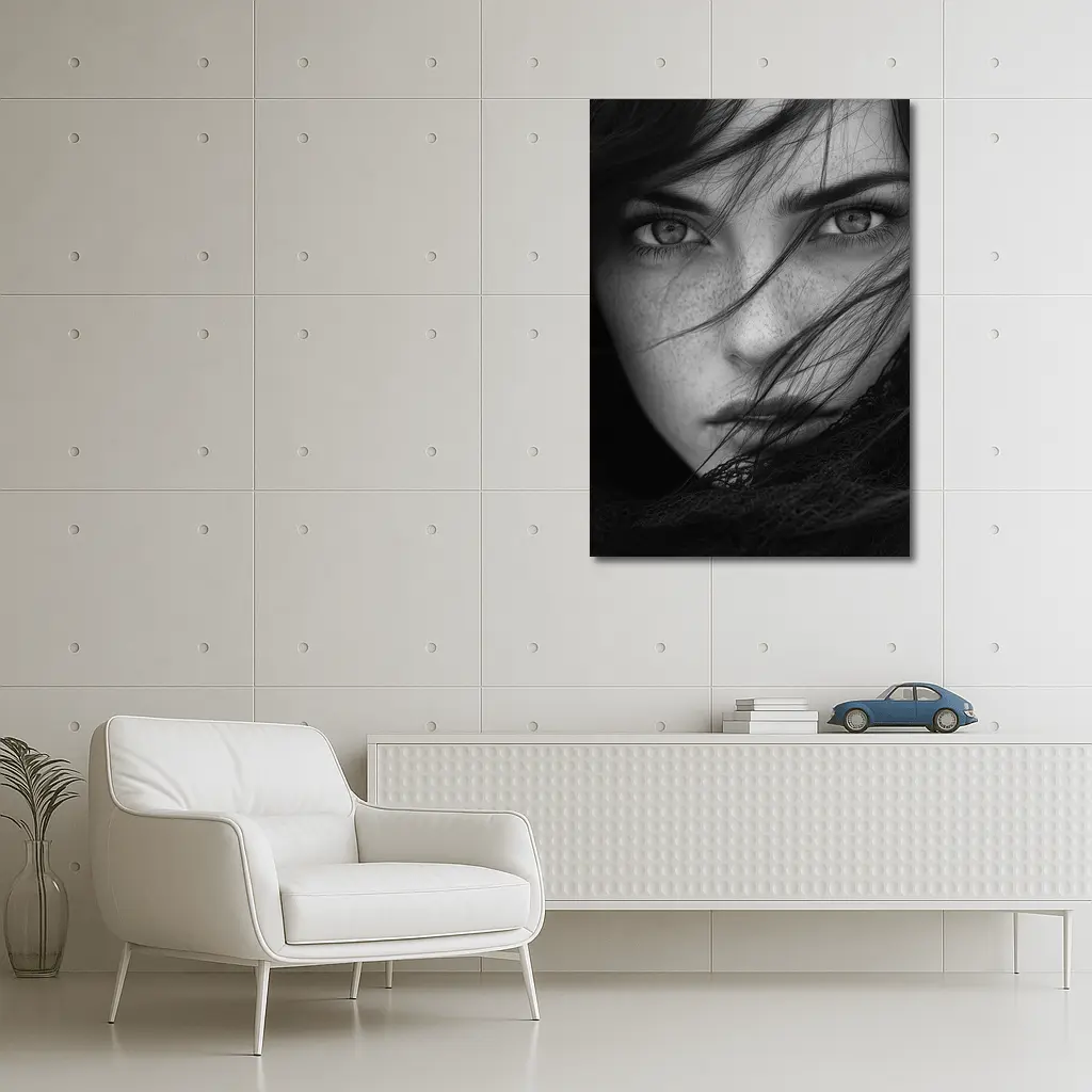 Black and White Woman Portrait Wind Hair – Wall Art