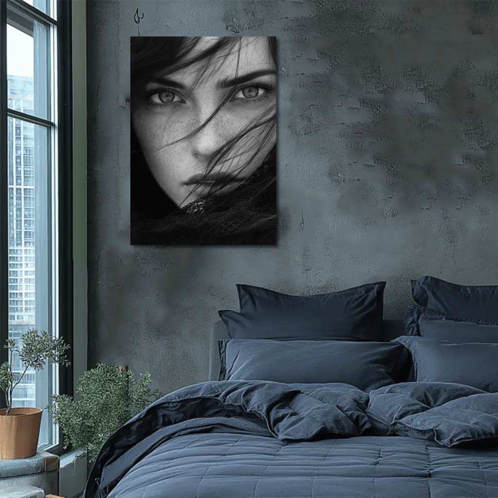 Black and White Woman Portrait Wind Hair – Wall Art