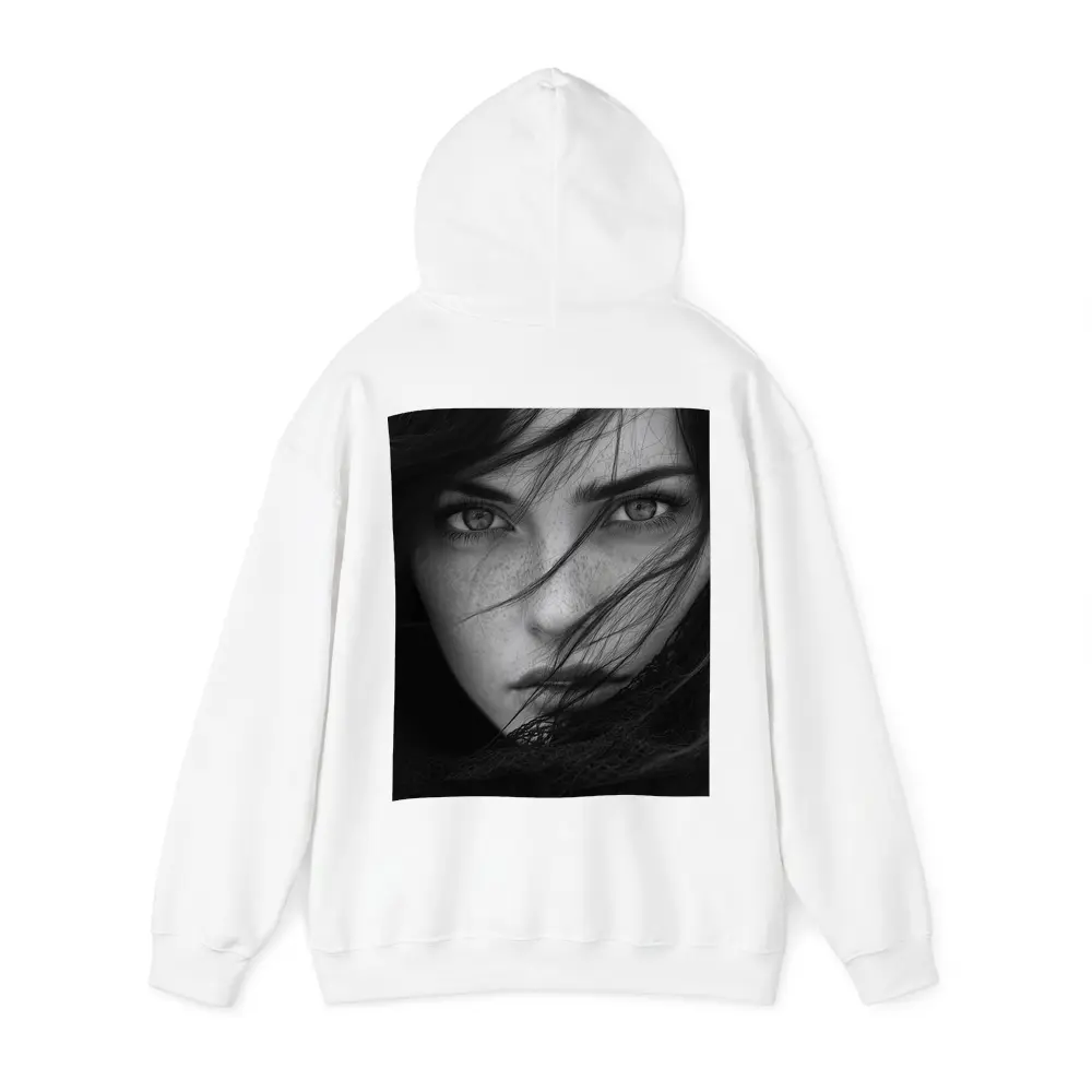 Black and White Woman Portrait Wind Hair – Hoodies