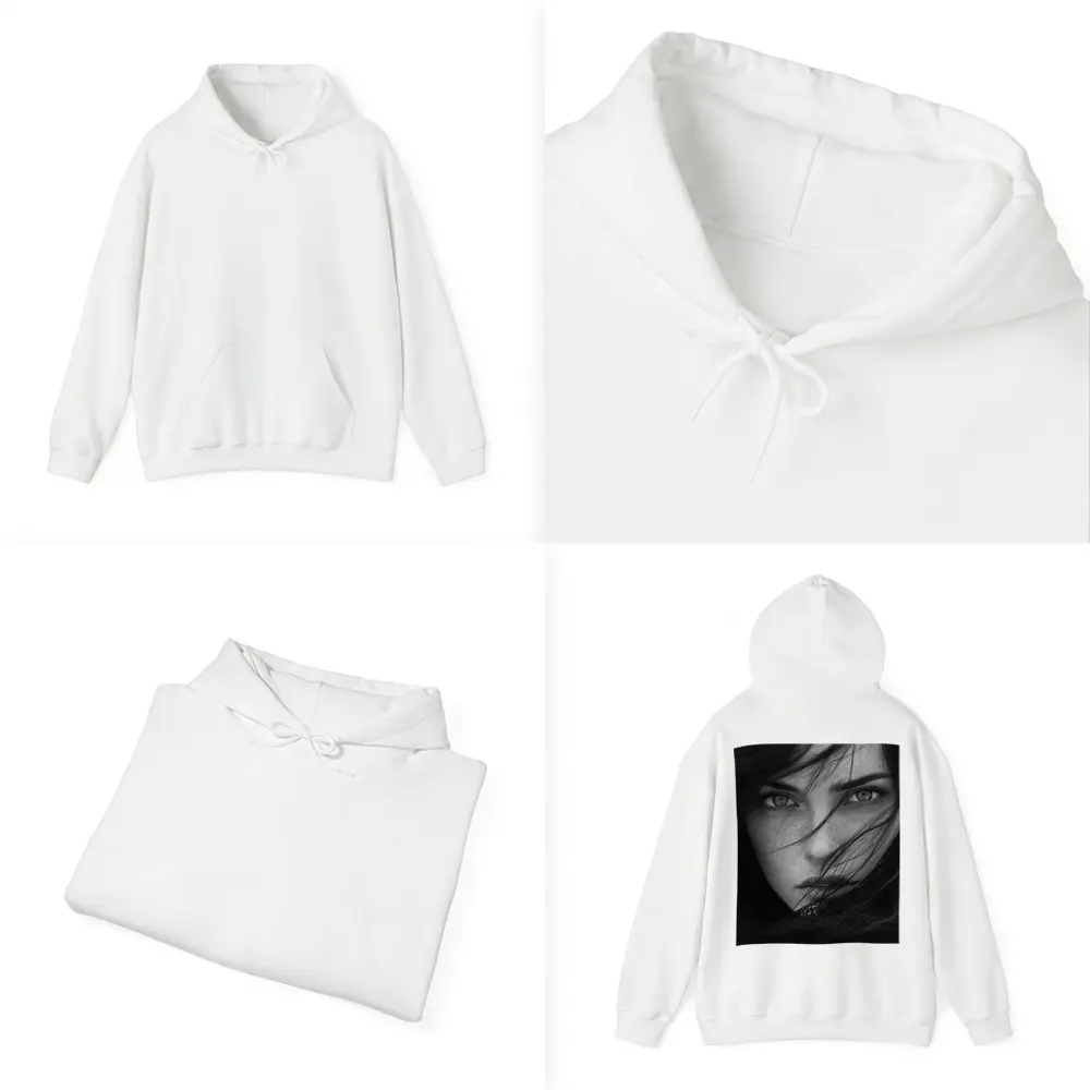 Black and White Woman Portrait Wind Hair – Hoodies