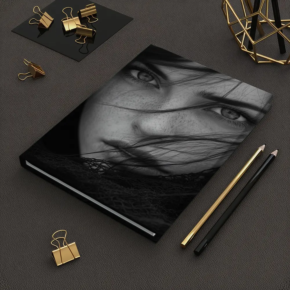 Black and White Woman Portrait Wind Hair – Notebooks