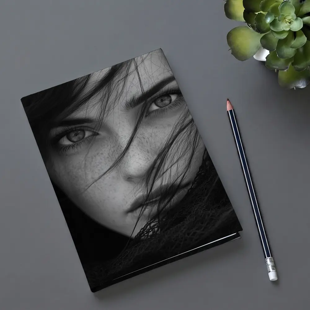 Black and White Woman Portrait Wind Hair – Notebooks